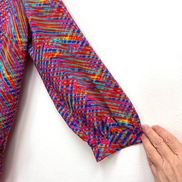 Amanda Uprichard Colorful Abstract Print Popover Silk Blouse Multicolor Medium - Picture 6 of 11
